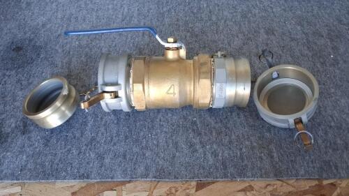 4" Brass Ball Valve 600 WOG with Aluminum Camlock Fittings and Dust Caps, Amerihose Handle - 4