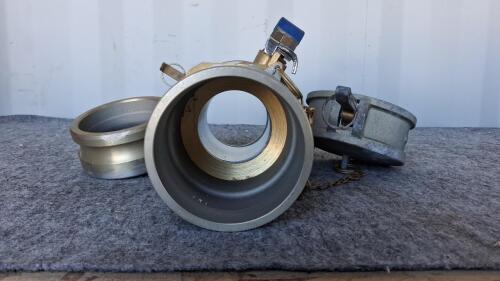 4" Brass Ball Valve 600 WOG with Aluminum Camlock Fittings and Dust Caps, Amerihose Handle - 5
