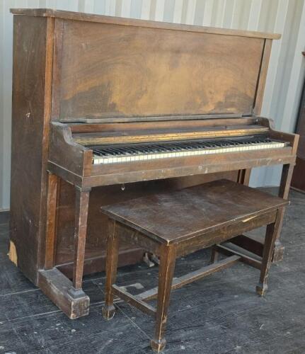 Cable-Nelson Upright Piano, Serial 173440, Circa 1922, With Tonk Storage Bench, USA Made
