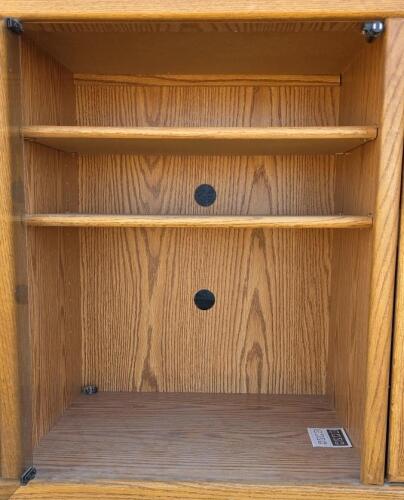 Traditional Oak Entertainment Center with Glass Cabinets and Internal Lighting - 4