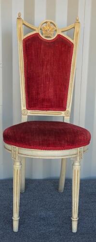 Set of 4 Louis XVI Style Dining Chairs with Red Upholstery and Carved Details - 2