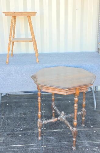 Antique Spindle Leg & Octagonal Wood Side Tables, Early 20th Century, Ornate Detailing