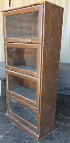 4-Section Barrister Bookcase, Glass Lift-Slide Doors, Wood, Brown Finish