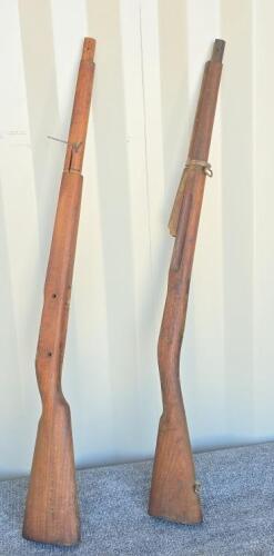 2 Mosin-Nagant M91/30 Full-Length Rifle Stock, WWII Russian, Partial Hardware, Original Wood