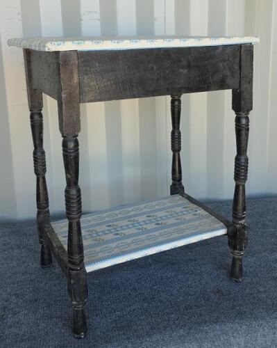Antique Wooden Side Table with Drawer and Shelf, Distressed Black Finish, Early-Mid 20th Century - 4
