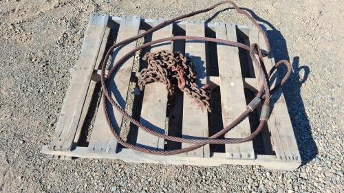 3/4&rdquo; x 20&rsquo; Steel Wire Rope Sling with Grab Hooks & 3/8" x 30 ft. Heavy Chain w/ Hooks - 2