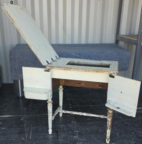 Antique Painted Sewing Machine Cabinet - Ornate Legs, Side Compartments, c.1920s, No Machine