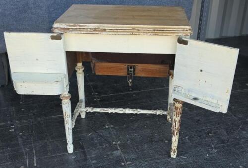 Antique Painted Sewing Machine Cabinet - Ornate Legs, Side Compartments, c.1920s, No Machine - 2