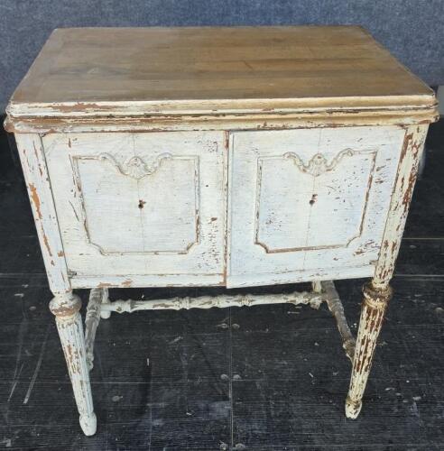 Antique Painted Sewing Machine Cabinet - Ornate Legs, Side Compartments, c.1920s, No Machine - 3