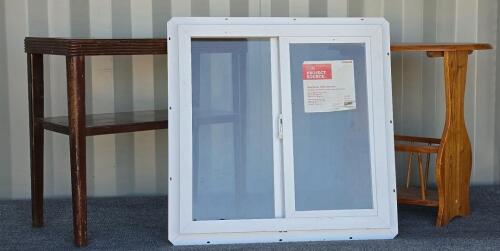 Wooden Side Table with Shelf, Magazine End Table and Vinyl Sliding Window