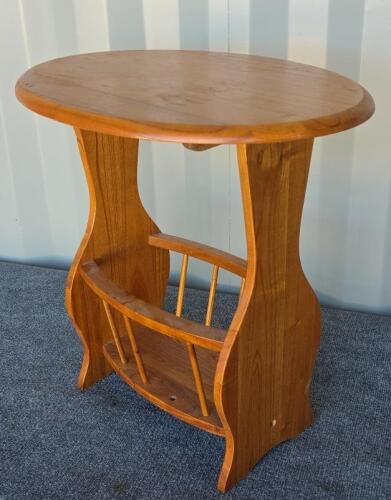 Wooden Side Table with Shelf, Magazine End Table and Vinyl Sliding Window - 2
