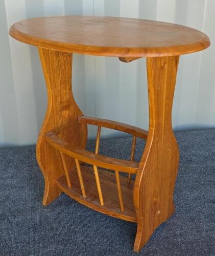Wooden Side Table with Shelf, Magazine End Table and Vinyl Sliding Window - 4