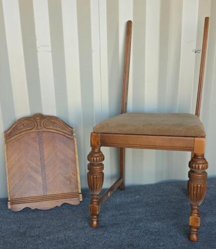 Antique Jacobean Revival Dining Chairs Set of 5, Carved Wood, Chevron Back, 1930s, Needs Repair - 5