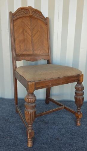 Antique Jacobean Revival Dining Chairs Set of 5, Carved Wood, Chevron Back, 1930s, Needs Repair - 9
