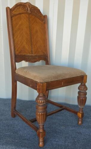 Antique Jacobean Revival Dining Chairs Set of 5, Carved Wood, Chevron Back, 1930s, Needs Repair - 10