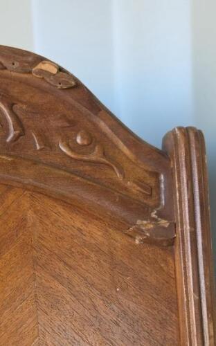 Antique Jacobean Revival Dining Chairs Set of 5, Carved Wood, Chevron Back, 1930s, Needs Repair - 11