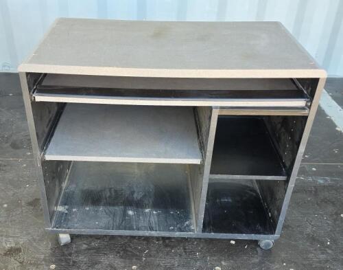 Mobile Rolling Computer Workstation Desk &ndash; 3 Shelves, Keyboard Tray, MDF, Black,