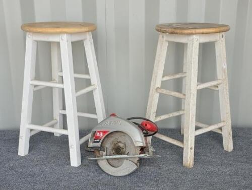 PAIR Wood Bar Stools White Legs + SkilSaw 2.3HP 12A 7-1/4" Circular Saw
