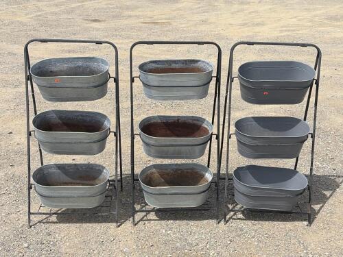 Three-Tier Galvanized Steel Planter Stand With Removable Tubs