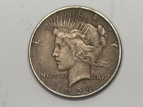 1924 Peace Silver Dollar, Philadelphia Mint, 90% Silver, Circulated - 2