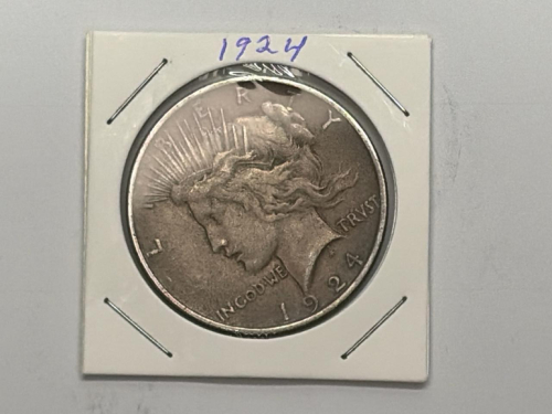 1924 Peace Silver Dollar, Philadelphia Mint, 90% Silver, Circulated