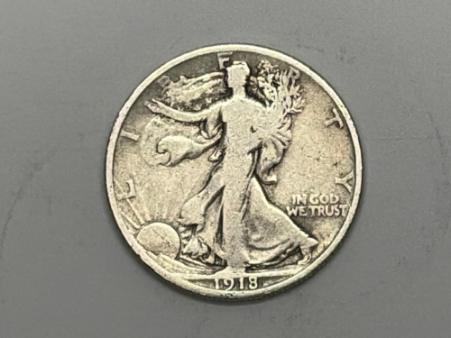 1918 Walking Liberty Half Dollar, 90% Silver, U.S. Mint, Circulated Coin