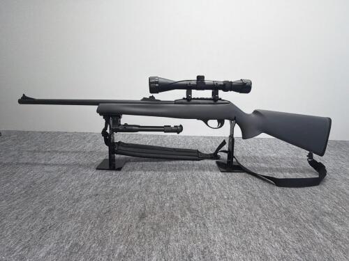 Remington 597 .22 LR Semi-Auto Rifle, 20" Barrel, Synthetic Stock, Scope, Bipod, Serial C2692207