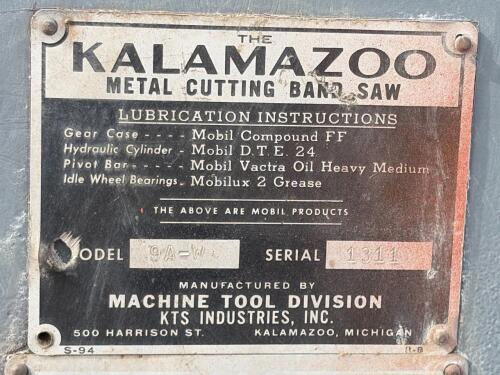 Kalamazoo 9A-W Metal Cutting Bandsaw, 9"x16" Capacity, 1 HP - 10