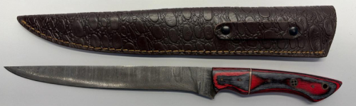 Fixed Blade Knife, 8" Blade, Patterned Wood Handle, Damascus Steel! - 2