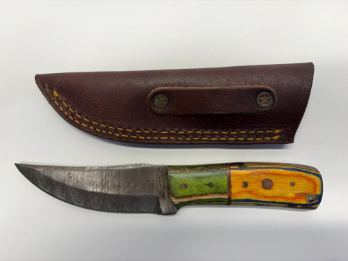 Custom Drop Point Knife, 4.25" Blade, Wood Handle, Damascus Steel! - 2