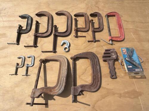 Large 6ASL Clamp Master 8-inch Cast Iron C-Clamp & 6-inch Malleable Iron C-Clamp, Vintage