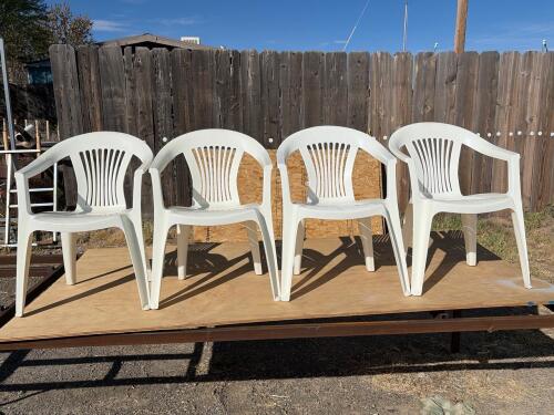 (4) California White Plastic Stackable Outdoor Armchairs