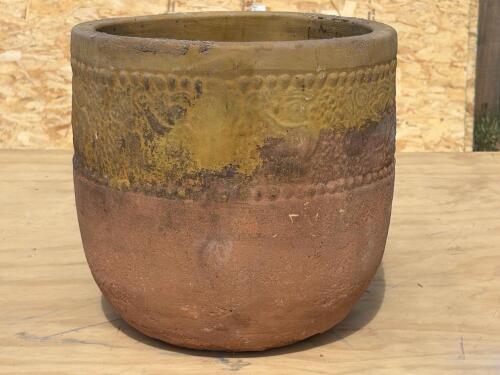 Large Terracotta Garden Planter Pot, Ochre Glazed, Raised Relief,