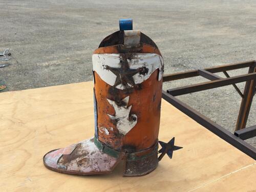 Large Metal Cowboy Boot Sculpture with Stars & Spur