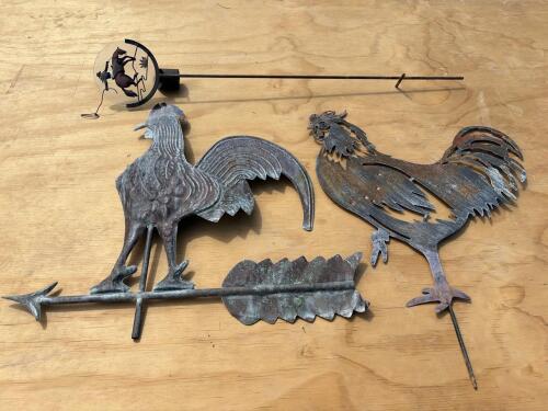 Vintage Metal Weather Vane Toppers &ndash; Rooster and Cowboy Designs