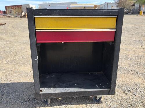 Rolling Metal Tool Cabinet, 2 Drawers, Open Storage, 26"x18"x34"