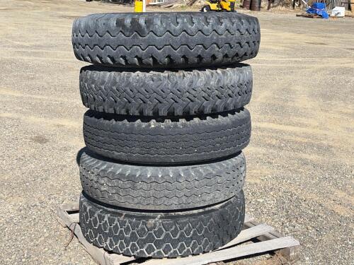 (5) Heavy Duty 20-inch Truck Tires with Rims, 9.00-20/10.00-20