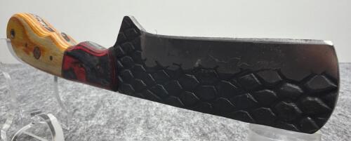 Custom Cleaver-Style Knife, Forged Snakeskin Pattern Textured Blade! - 6