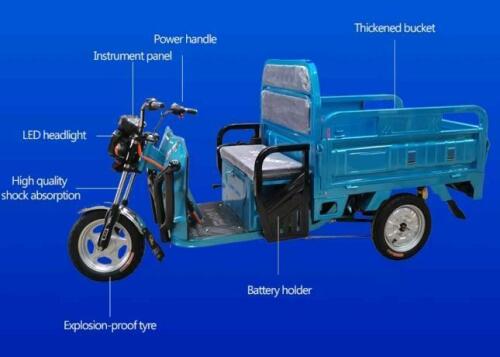 Blue Electric Cargo Tricycle Manual Hydraulic Dump Bed, ***Assembly Required*** - 2