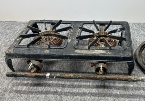 Double Burner Portable Gas Stove, 30,000 BTU, Cast Iron, Includes Hose and Regulator