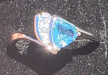 Aquamarine Faceted Trillion Cut Ring, Size 8