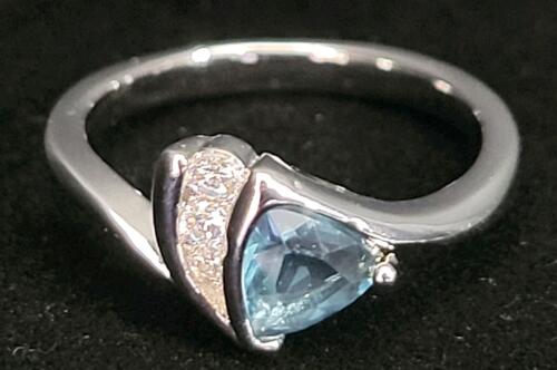 Aquamarine Faceted Trillion Cut Ring, Size 8 - 4