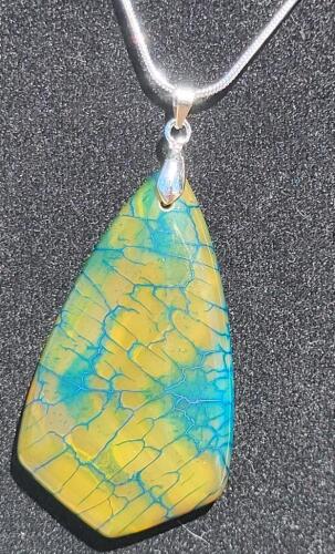 60.50ct Natural Brown/Green Dragon Vein Agate Sheild Pendant Necklace on .925 Chain - 3