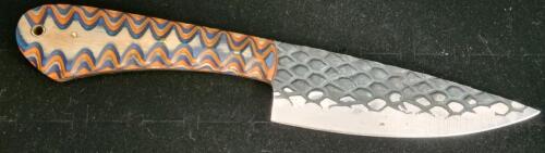 Custom Fixed Blade Knife, Sculpted Patterned Blade, Multi-Color Layered Handle