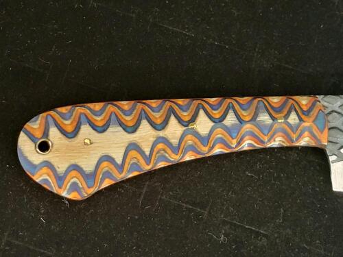 Custom Fixed Blade Knife, Sculpted Patterned Blade, Multi-Color Layered Handle - 2