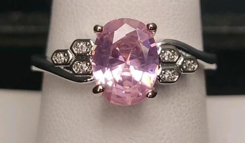 Pink Kunzite Faceted Oval Cut .925 Ring, Size 8