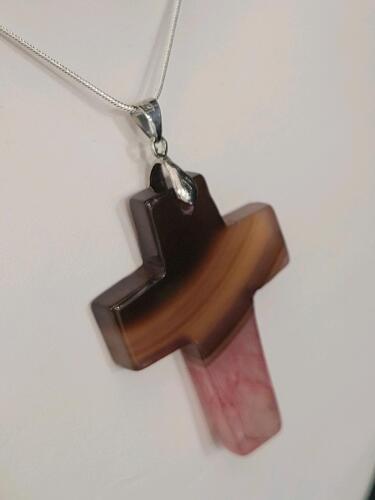 74.80ct Natural Rainbow Colors Agate Gemstone Cross Necklace on .925 Chain - 2
