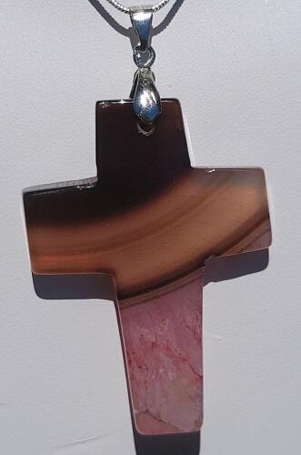 74.80ct Natural Rainbow Colors Agate Gemstone Cross Necklace on .925 Chain - 3