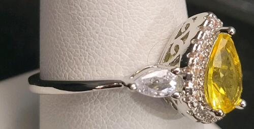 Amber Citrine Faceted Teardrop Cut Ring, Size 9 - 2