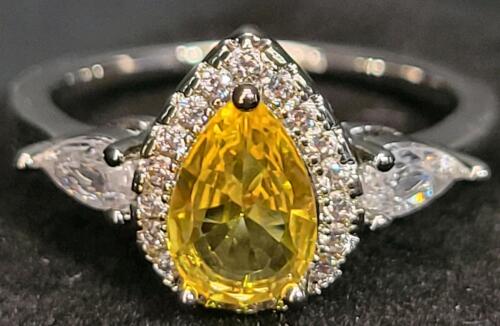Amber Citrine Faceted Teardrop Cut Ring, Size 9 - 3